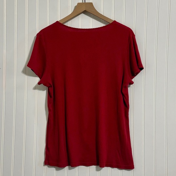 Faded Glory Women's XL Red Ribbed Tee Shirt Short Sleeve Tie Front Cotton 16/18 - Picture 3 of 9